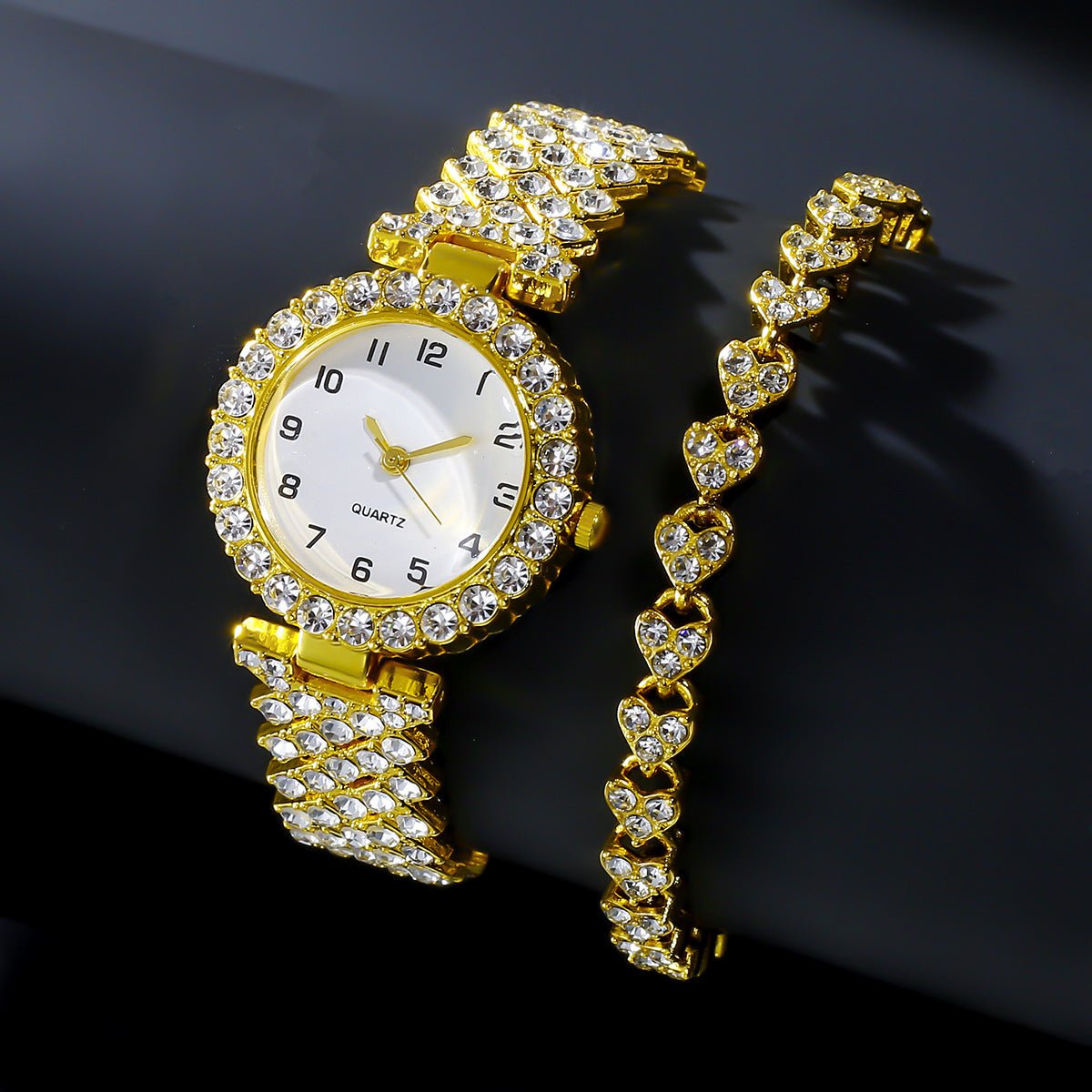 Fashion Jewelry 2pcs Luxury Fashion Women Watch Set Silver Strap Ladies Quartz Wristwatch Alloy Bracelet For Ladies Jewelry Set Clock Gift - Serenity Spaces