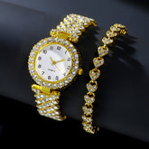 Fashion Jewelry 2pcs Luxury Fashion Women Watch Set Silver Strap Ladies Quartz Wristwatch Alloy Bracelet For Ladies Jewelry Set Clock Gift - Serenity Spaces