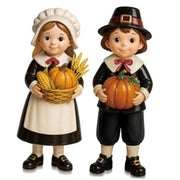 Pack Figurines Thanksgiving Statues Resin Tabletop 2 Fall Pilgrim Couple