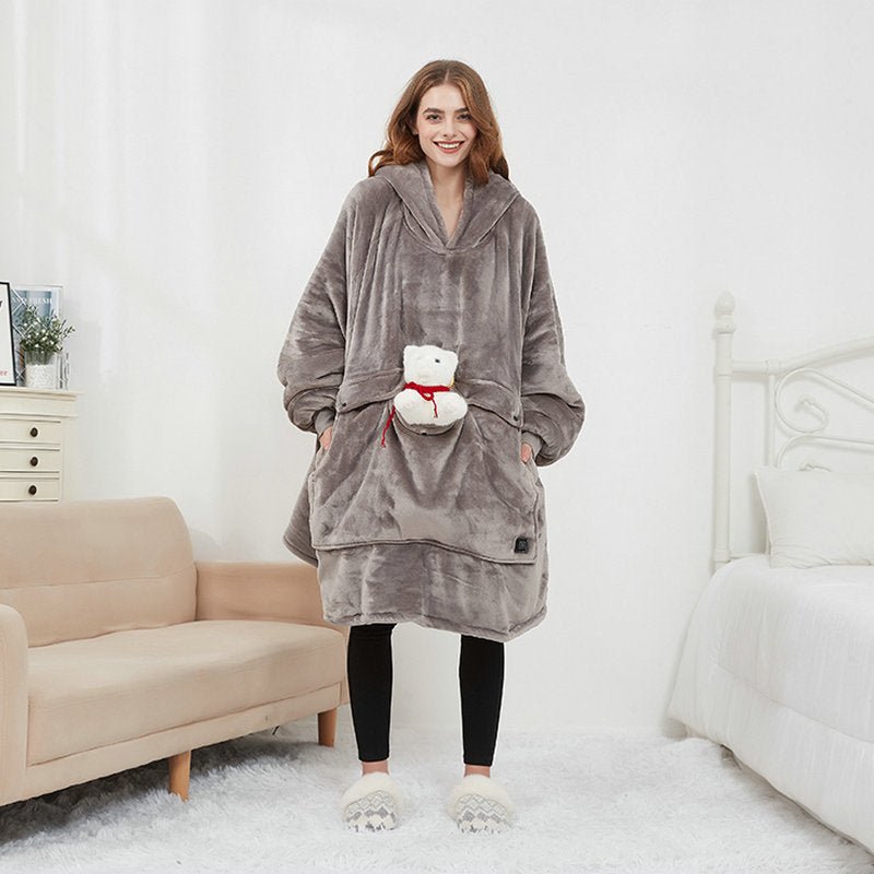 USB Heated Wearable Blanket Oversized Lazy Hoodie With Large Heating Area Back Cozy Warm Sherpa Hoodie Blanket No Battery Pack - Serenity Spaces