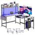 L Shaped Gaming Desk 67, Reversible Computer Desks With Led Lights Corner Table With Keyboard Tray Side Bag Storage Shelf Metal Frame - Serenity Spaces