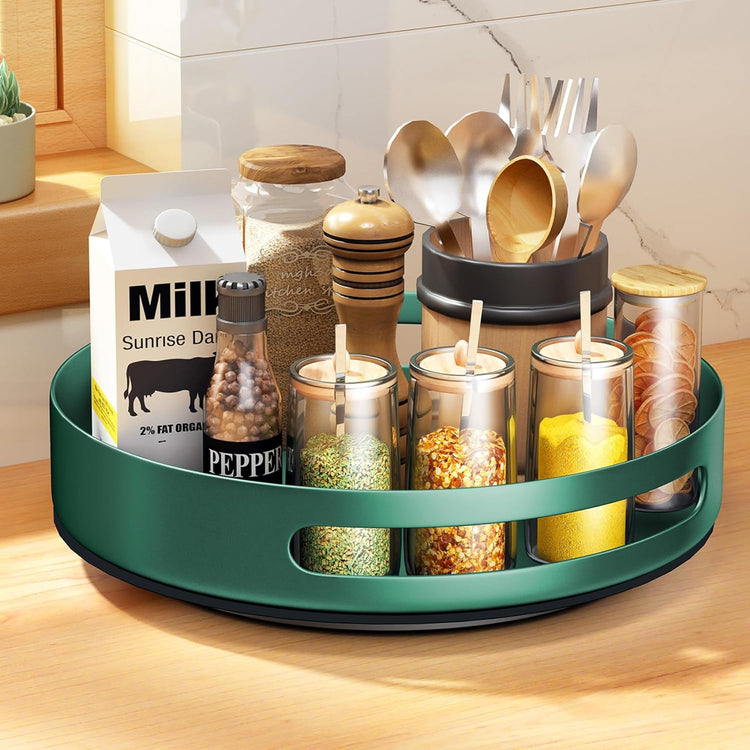 Lazy Susan Organizer Metal Steel Turntable, Rotating Spice Racks for Pantry Cabinet Cupboard Organizer Table 10 Inch Dark Green - Serenity Spaces