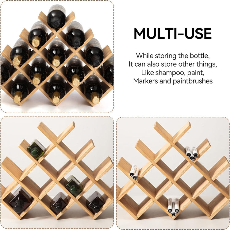 Wooden 13 - Bottle Wine Rack - Nature Wood 4 - Tier Wine Display Rack/Free Standing and Countertop Storage Shelf - Bottle Holder/Cabinet Glass XHJJ4 - NA - Serenity Spaces