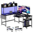 L Shaped Gaming Desk 67, Reversible Computer Desks With Led Lights Corner Table With Keyboard Tray Side Bag Storage Shelf Metal Frame - Serenity Spaces