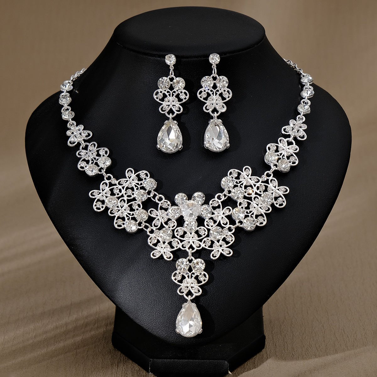 Rhinestone Pearl Earrings And Necklace Set Women - Serenity Spaces