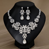 Rhinestone Pearl Earrings And Necklace Set Women - Serenity Spaces