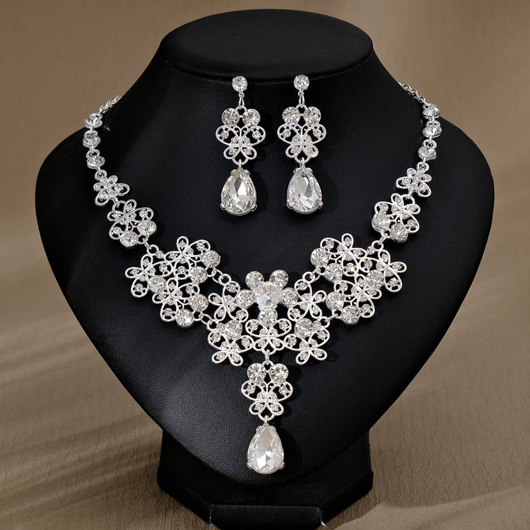 Rhinestone Pearl Earrings And Necklace Set Women - Serenity Spaces