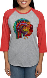 Thanksgiving Jeweled Turkey Long Sleeve T Shirt Women'S Baseball Tee