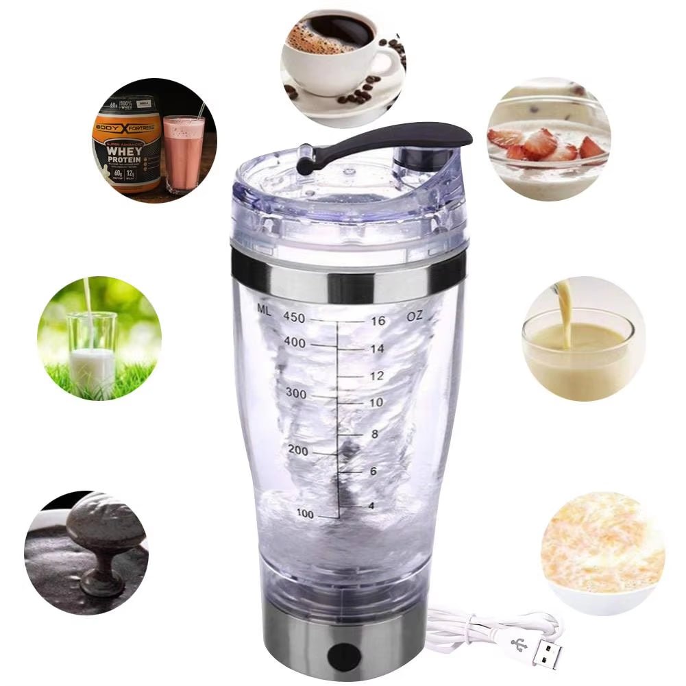 450ML Electric Protein Shaker USB Shaker Bottles Milk Coffee Blender Water Bottle Movement Vortex Tornado Smart Mixer - Serenity Spaces