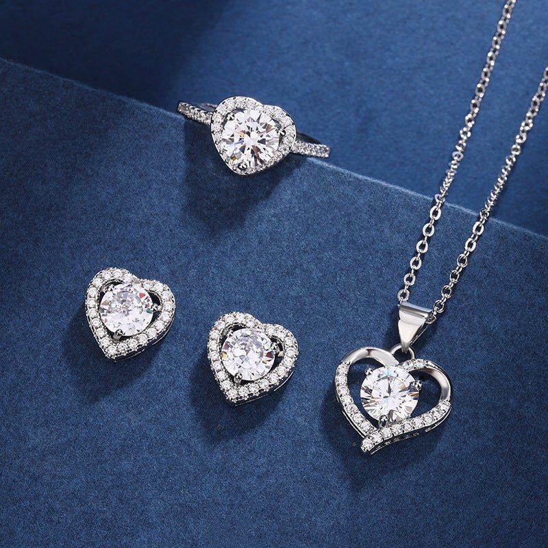 Love Design Silver Necklace Earrings Ring Suit Women - Serenity Spaces