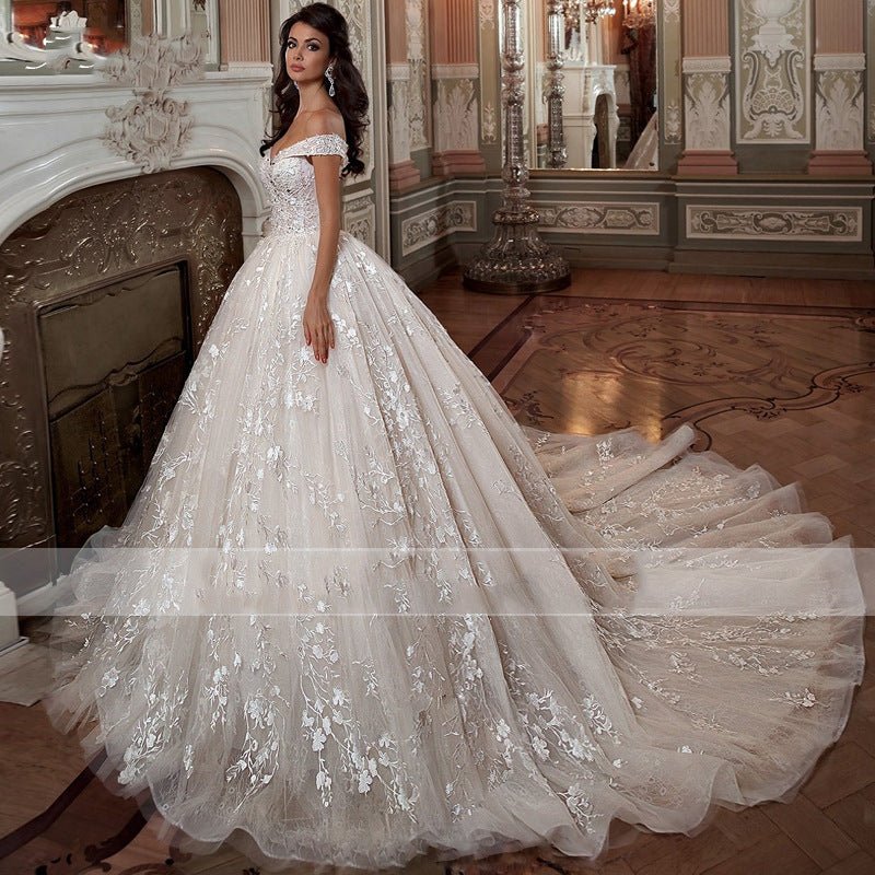 Off - shoulder French - style Bride Trailing Mori Style Simple Small Wedding Dress - Serenity Spaces