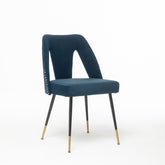 A&A Furniture,Akoya Collection Modern Contemporary Velvet Upholstered Dining Chair With Nailheads And Gold Tipped Black Metal Legs,Blue,Set Of 2 - Serenity Spaces