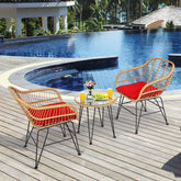 3 Pieces Rattan Furniture Set With Cushioned Chair Table - Serenity Spaces