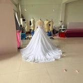 Embroidered Long Sleeve Off - the - shoulder Wedding Dress - Serenity Spaces