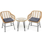 3 Pieces Rattan Furniture Set With Cushioned Chair Table - Serenity Spaces