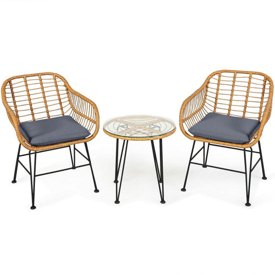 3 Pieces Rattan Furniture Set With Cushioned Chair Table - Serenity Spaces