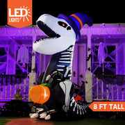 8 FT Halloween Inflatable Skeleton Dinosaur with Build-In Leds Pumpkin Decorations,Halloween Outdoor Decorations Blow up Yard Decorations
