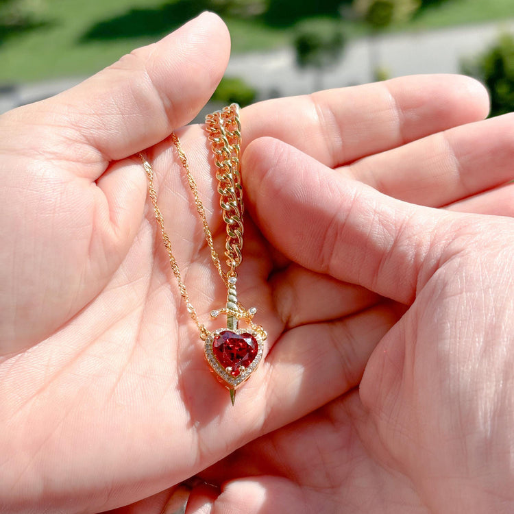 Gothic Punk One Arrow Through The Heart Creative Two Color Couple Necklace Red Rhinestone Heart Dagger Necklace Good Friend Gift Fashion Jewelry - Serenity Spaces