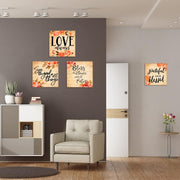 Rustic Blessed Love Sign Wall Art for Living Room Bathroom Decor Wall Art Floral Canvas Wall Art Set, Multi Panel Wood Wall Art Prints 4 Piece 12X12 Inches Farmhouse Wall Art Home Artwork