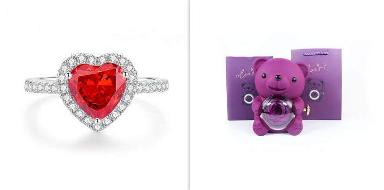 Eternal Rose Teddy Bear Gifts Box With Necklace Rotate Rose Jewelry Box Valentine Wedding Storage Gift Case For Women Girlfriend - Serenity Spaces