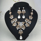 Rhinestone Pearl Earrings And Necklace Set Women - Serenity Spaces