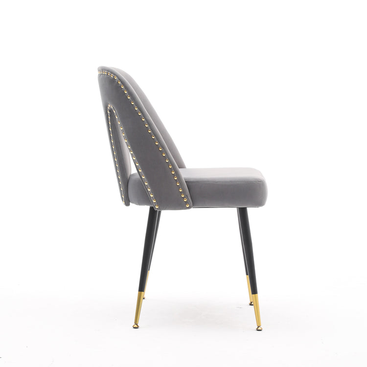 AA Furniture,Akoya Collection Modern Contemporary Velvet Upholstered Dining Chair With Nailheads And Gold Tipped Black Metal Legs Gray Set Of 2 - Serenity Spaces
