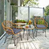 3 Pieces Rattan Furniture Set With Cushioned Chair Table - Serenity Spaces
