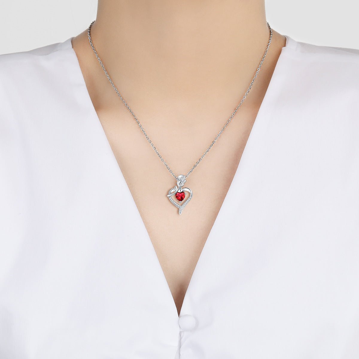 Rose Heart - shaped Necklace With Rhinestones Fashion Everlasting Flower Love Necklace For Women Valentine&