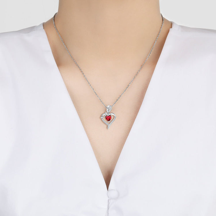 Rose Heart - shaped Necklace With Rhinestones Fashion Everlasting Flower Love Necklace For Women Valentine&