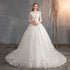 Wedding Dress Trailing Deep V Neck Lace High Waist Wedding Dress Long Sleeves - Serenity Spaces