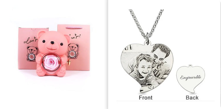 Rotating Bear Gift Box Rose Jewelry Box - Serenity Spaces