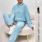 Winter Plush Pajama Set Fashion Casual Hooded Top and Elastic Band Pants Warm Set - Serenity Spaces