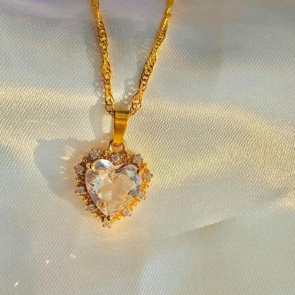 Colorful Rhinestones Heart - shped Necklace Love Gold Clavicle Chain Ins Personalized Jewelry For Women Valentine&