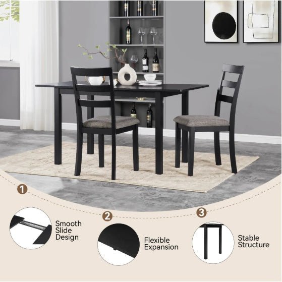 59 Extendable Dining Table, Modern House Dining Room Table For 4 - 8, Wooden Kitchen Table , Dining Room, Working Office, Home Living Room Furniture For Small Space, Black - Serenity Spaces