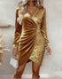 Fashionable V - neck Sequin Velvet Bodycon Dress - Serenity Spaces