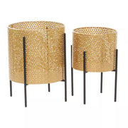 15 In., and 14 In. Medium Gold Metal Indoor Outdoor Planter with Removable Stand (2- Pack)