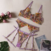 Ellolace Lingerie Sensual Lace Underwear Transparent Embroidery 3 - Piece Garters - Serenity Spaces