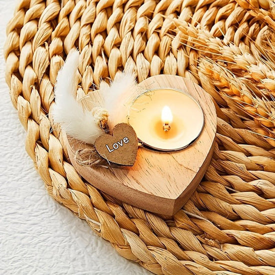 Wooden Love Candle With Dried Flowers - Serenity Spaces