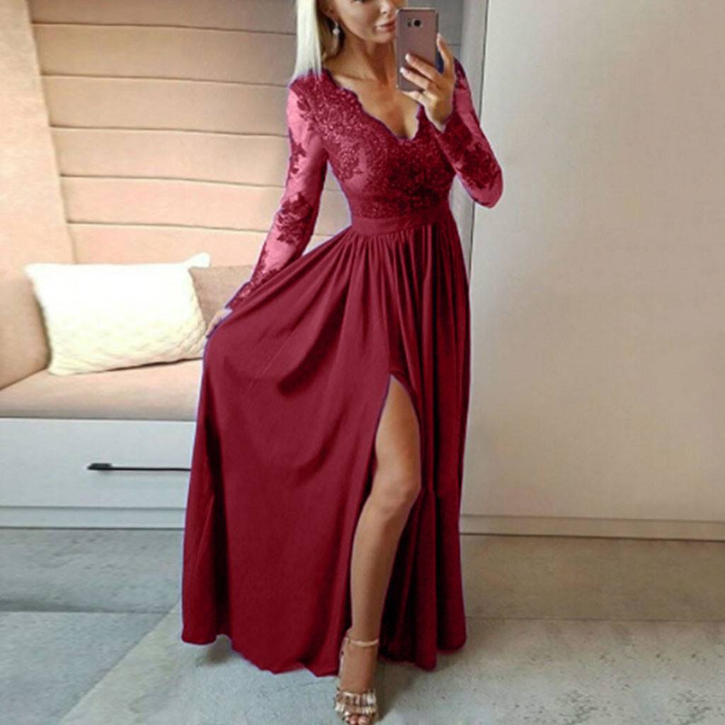 Women V - neck Sexy Lace Elegant Wedding Party Dresses - Serenity Spaces