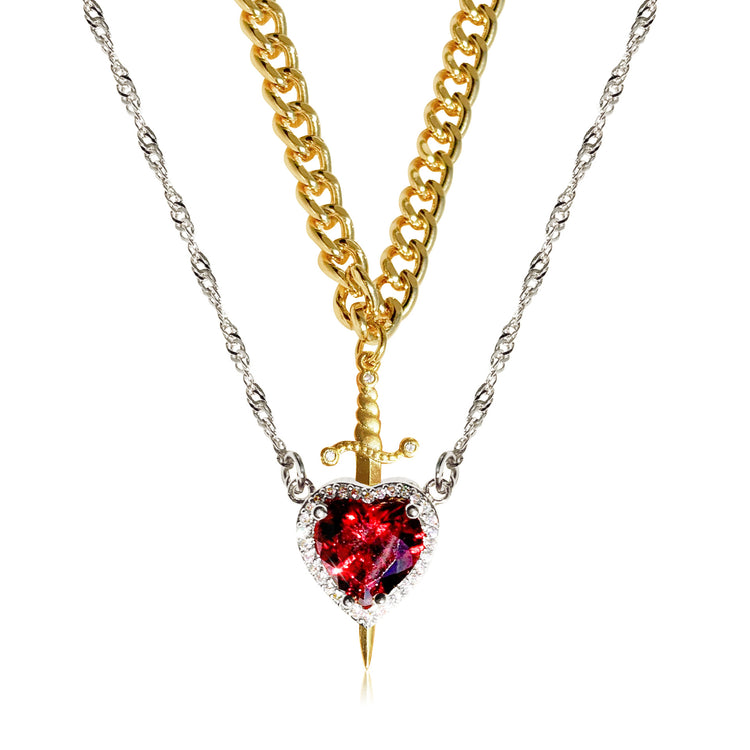 Gothic Punk One Arrow Through The Heart Creative Two Color Couple Necklace Red Rhinestone Heart Dagger Necklace Good Friend Gift Fashion Jewelry - Serenity Spaces
