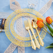 150Pcs Clear Gold Lace Plastic Party Plates Disposable Dinnerware Set Include 30 Dinner Plate-30 Dessert Plate-90 Gold Silverware Perfect for Birthday Wedding Party Dinner