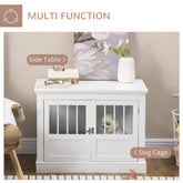 Wooden Dog Crate End Table, Dog Crate Furniture with Triple Doors, Puppy Crate for Small Dogs Indoor Use, White - Serenity Spaces