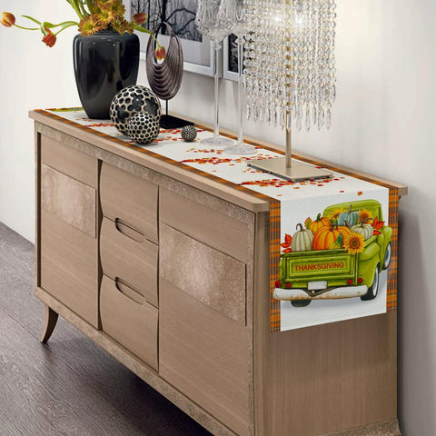 Thanksgiving Table Runner, Fall Table Runner Thanksgiving Decorations Green Truck Thanksgiving Table Decorations for Indoor Outdoor Thanksgiving Party Dining Table Decor (13" X 72")