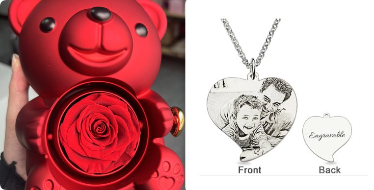 Rotating Bear Gift Box Rose Jewelry Box - Serenity Spaces