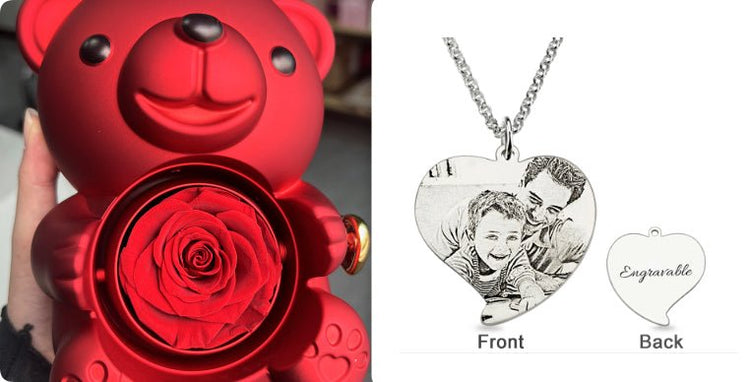 Rotating Bear Gift Box Rose Jewelry Box - Serenity Spaces