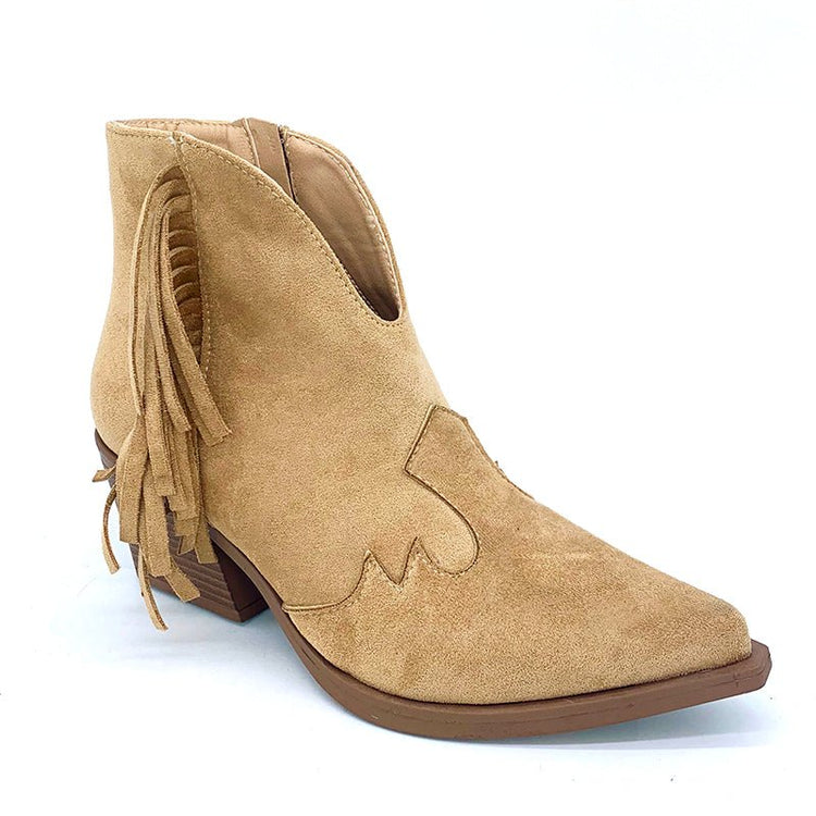 Medium heel thick heel tassel boots - Serenity Spaces