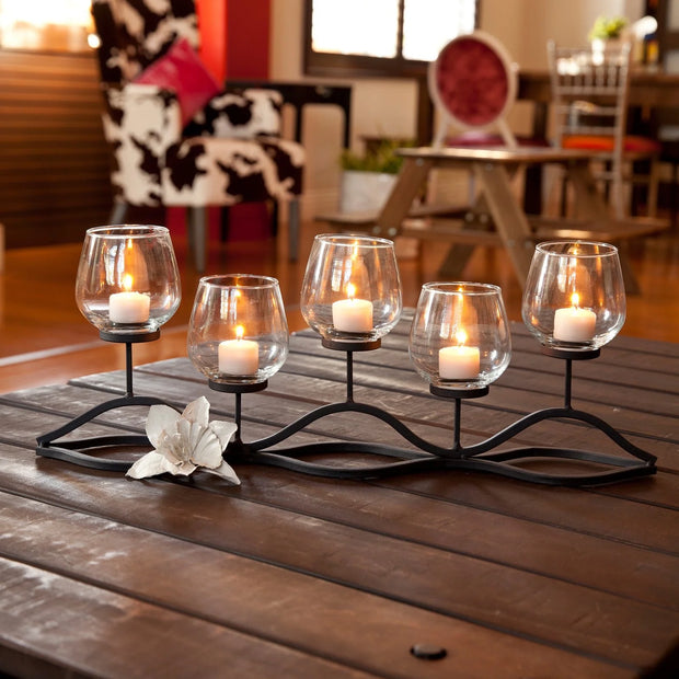 . Wavy Iron and Glass Hurricane Candleholder