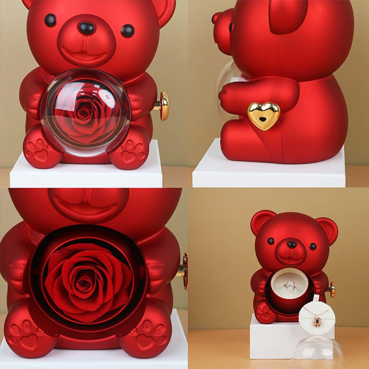 Rotating Bear Gift Box Rose Jewelry Box - Serenity Spaces