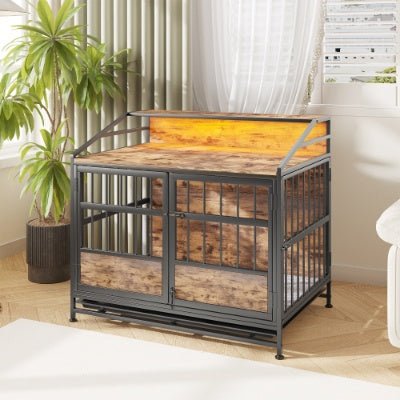 Multi - function Furniture Style Dog Crates With Storage, Dog Crate Furniture Large Wooden Dog Kennel With Double Doors, For Large Medium Dog Indoor, Brown - Serenity Spaces