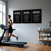 Hustle Grind Execute Wall Art Set - 3 Pieces 16"X24" Motivational Canvas Wall Art with Wooden Frame, Inspirational Quotes Decor for Office & Home Motivational Posters, Office & Gym Decor